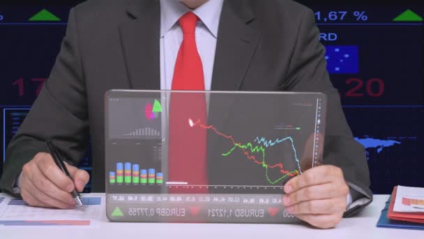 Broker Using Futuristic Tablet — Stock Video