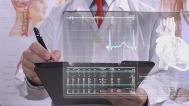 Doctor Looking Cardiogram Medicine — Stock Video