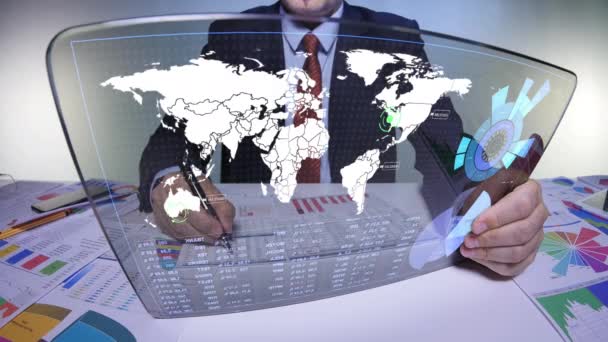 Trader Looking Data Futuristic Screen — Stockvideo