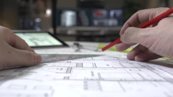 Architect Looking Drawings Office — Stok video