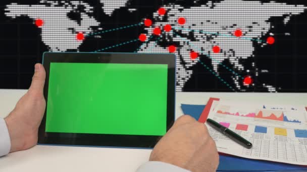 Businessman Using Green Screen Tablet — Vídeos de Stock