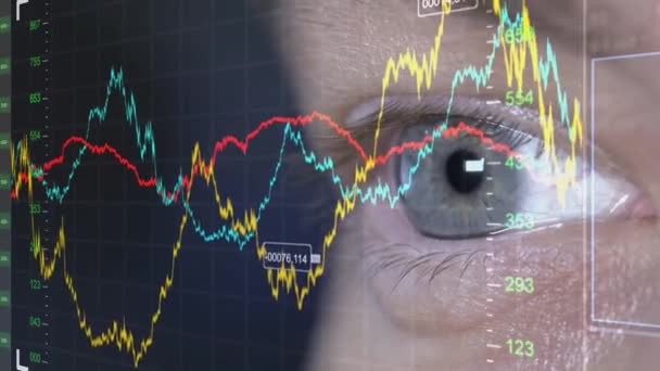 Olho Olhando Para Dados Mercado Ações Macro Shot — Vídeo de Stock