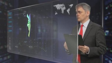 Ofiste finans verileri üzerinde çalışan işadamı