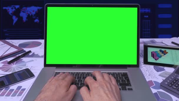 Πράσινη Οθόνη Business Computer — Αρχείο Βίντεο