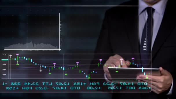 Monitor Tela Sensível Toque Com Gráficos Dados — Vídeo de Stock