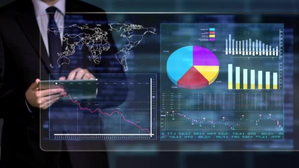 Empresário Analisando Dados Mercado Ações — Vídeo de Stock