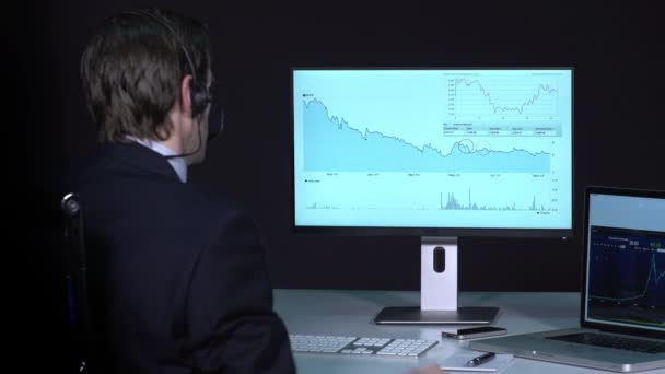 Businessman Analyzing Stocks Office — Stock Video