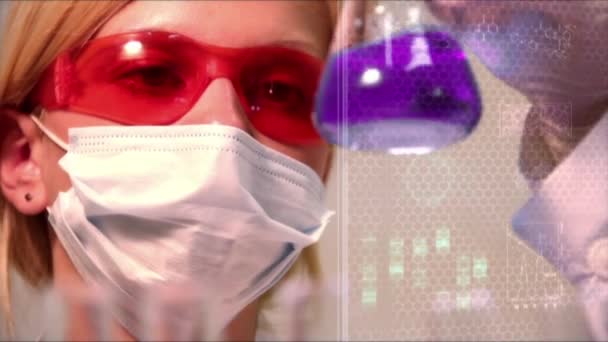 Científica Femenina Laboratorio Análisis Datos Químicos Médicos — Vídeos de Stock