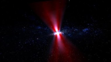Uzayda bir kuasarın (astronomik olarak son derece parlak aktif bir gökada çekirdeğinin) güzel bir stok hareketi grafiksel animasyonu. Yıldızlara doğru bir uzay uçuşu ve galaksinin çekirdeğinde bulunan bu muhteşem yarı yıldız nesnesi.!