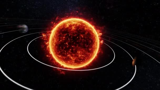 Ηλιακό Σύστημα Στο Διάστημα Αναπαράσταση Τις Τροχιές Των Πλανητών Γύρω — Αρχείο Βίντεο