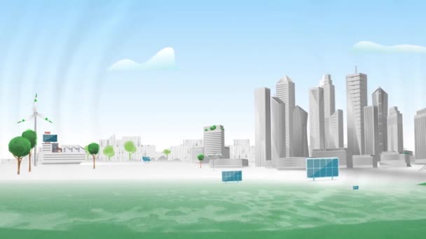 Mozgóképes Grafikai Város Megújuló Energiaforrásokkal Infrastruktúrával Technológiákkal Amelyek Környezeti Előnyökkel — Stock videók