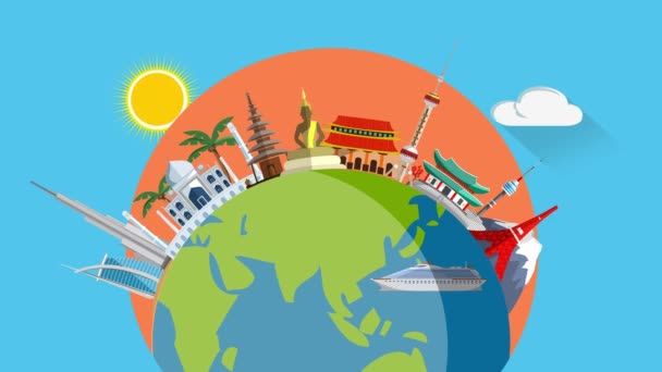 Анімація Про Подорожі Азіатському Континенті Культурах Авіарейси Авіабази Морські Круїзи — стокове відео