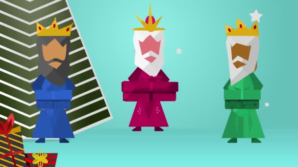 Animated Holiday Greetings Con Los Tres Magos Hombres Sabios Ángeles — Vídeo de stock