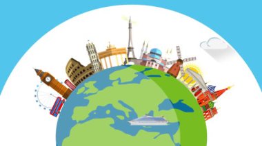 Seyahat 2d düz tasarım grafikleri, Avrupa şehirlerinde uzmanlaşmış seyahat acenteleri ve tur operatörleri için uygun, anıtlar ve ünlü turistik mekanlar ve mekanlar! Hava uçuşları ve deniz seyahatleri (yolcu gemisi) temsil edilmektedir. 2 renk