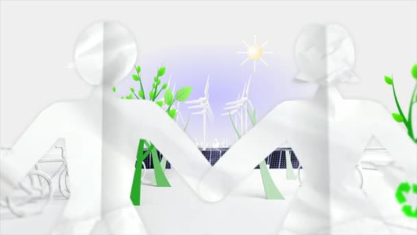 Állománymozgási Grafika Fenntartható Energiaforrásokkal Újrahasznosítási Technikákkal Kerékpárokkal Zöld Öko Életmóddal — Stock videók