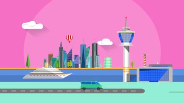 Dünya Turistik Seyahat - 2d Uluslararası anıtların, turistik yapıların ve otellerin uçak, gemi yolculuğu ve kiralık araba veya limuzinlerle ulaşılabilen düz tasarımı! 