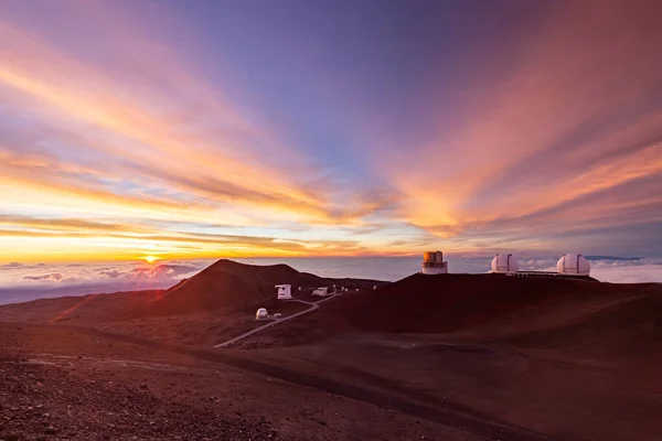 Belo Pôr Sol Mauna Kea Observatório Big Island Havaí — Fotografia de Stock