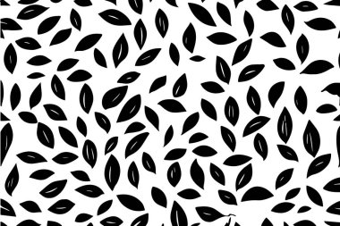 Seamless Pattern with Black Leaves on White Background. Vector Illustration.