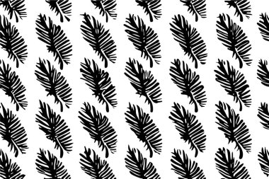Tropical Leaves Seamless Pattern. Black and White Background. Vector Illustration.