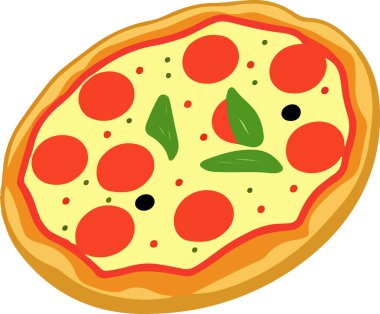 Delicious Pizza with Tomato and Mozzarella. Vector Illustration. This vector art features a mouth-watering pizza topped with fresh tomato and melted mozzarella cheese, with a crispy crust and golden brown edges. The design is perfect for food.
