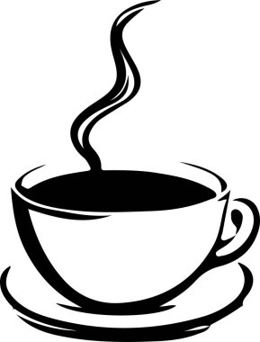 Minimalist Black and White Cup of Tea or Coffee with Steam Vector Illustration. This vector art depicts a black and white cup of tea or coffee with steam rising from it. The simple yet elegant design captures the warmth and comfort of a hot beverage.