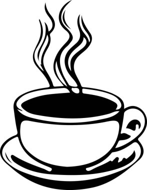 Minimalist Black and White Cup of Tea or Coffee with Steam Vector Illustration. This vector art depicts a black and white cup of tea or coffee with steam rising from it. The simple yet elegant design captures the warmth and comfort of a hot beverage.