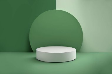 yeşil arkaplanda beyaz yuvarlak podyum