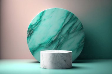 Naneli arkaplanda beyaz yuvarlak mermer podyum