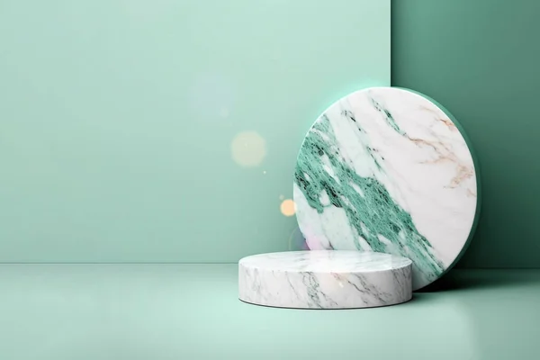 stock image white round marble podium on mint color background