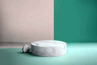 Naneli arkaplanda beyaz yuvarlak mermer podyum
