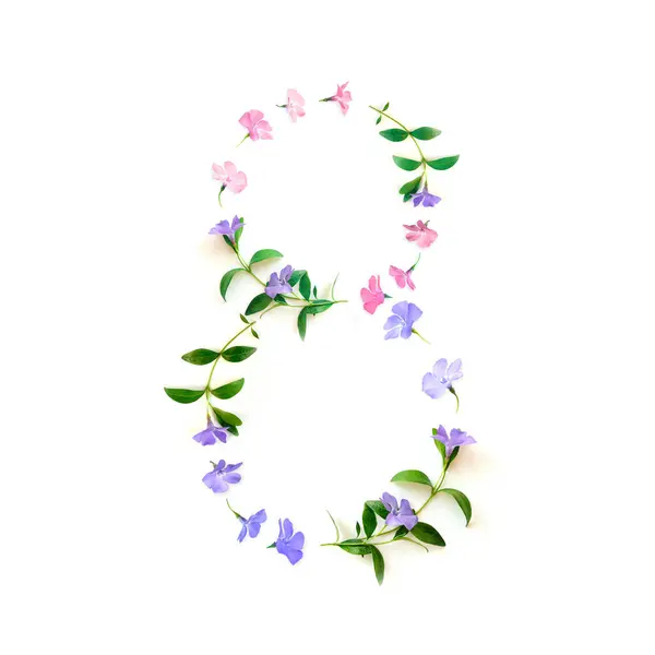Creative number 8 eight made of fresh flowers with. Beautiful flora number for your unique decoration in spring, summer or several concept ideas