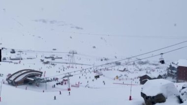 Val Thorens, France - January 15, 2023: people on vacation ski town in Tarentaise Valley in French Alps