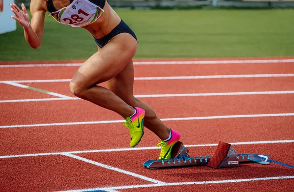 Sochi Russia October 2022 Legs Female Runner Spikes Shoes Nike — Stock Photo, Image