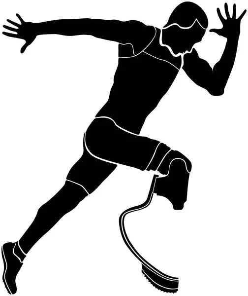 Explosive Runner Athlete Disabled Amputee Black Silhouette — Stock Vector