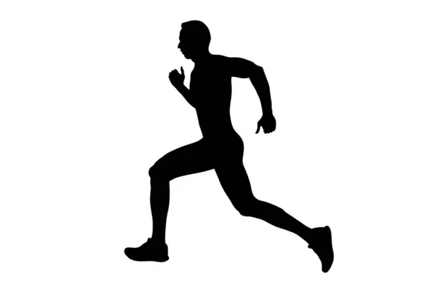 Black Silhouette Male Runner Running White Background — Vetor de Stock
