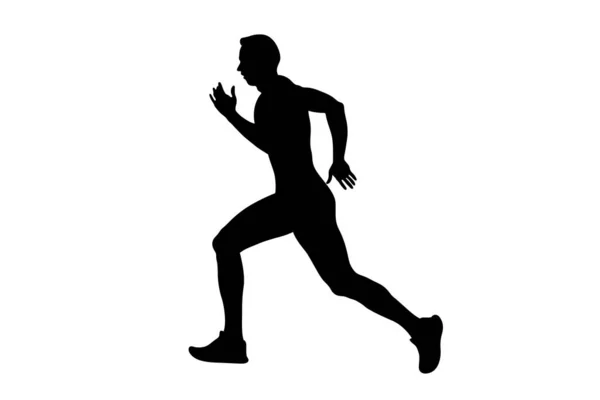Black Silhouette Man Runner Run White Background — Vettoriale Stock
