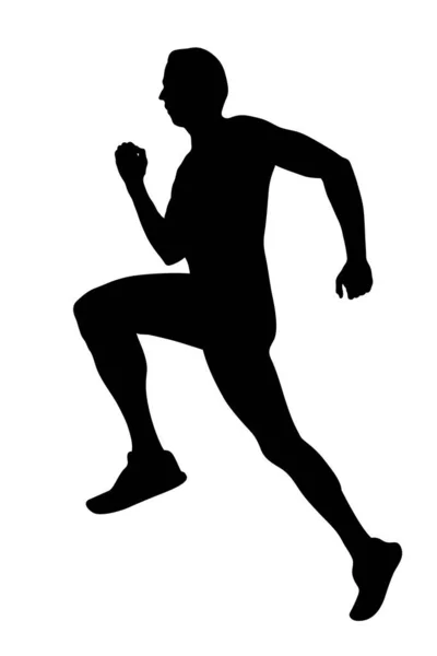 Black Silhouette Male Runner Athlete Running White Background — Vetor de Stock