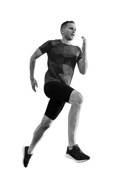 Man Runner Athlet Run Grauschattierung Des Polygonalen Vektors — Stockvektor