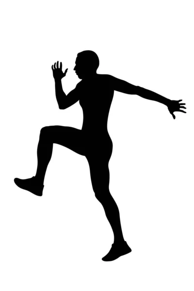Salto Lungo Salto Volante Atleta Silhouette Nera — Vettoriale Stock