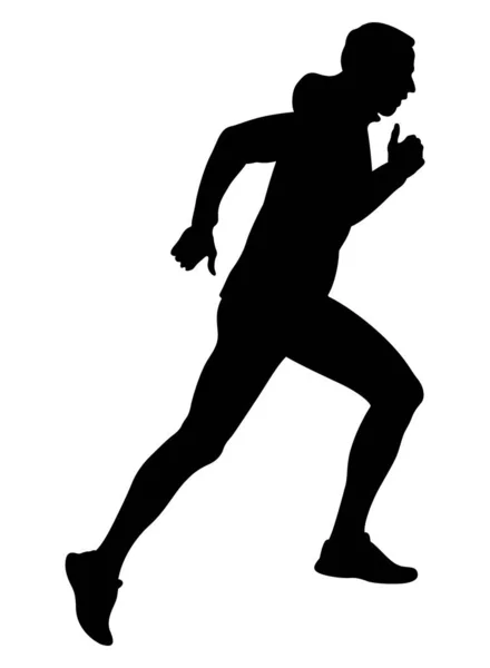 Samec Běžec Běží Kopce Větrovce Černá Silueta — Stockový vektor