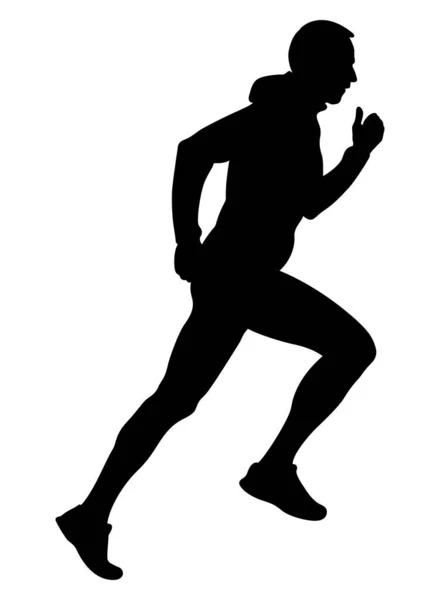 Black Silhouette Male Runner Running Uphill — Stock Vector