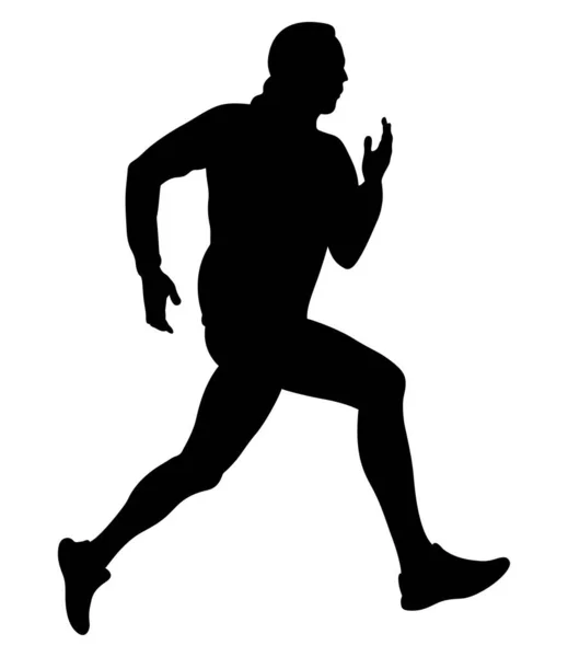 Male Runner Black Silhouette Running — Stock Vector
