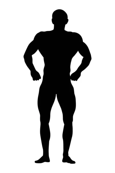 リラックスしたポーズの黒いシルエットで筋肉運動ボディービルダー — ストックベクタ