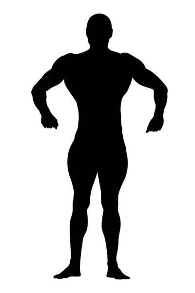Athletic Bodybuilder Full Growth Relaxed Pose Black Silhouette — Stock Vector