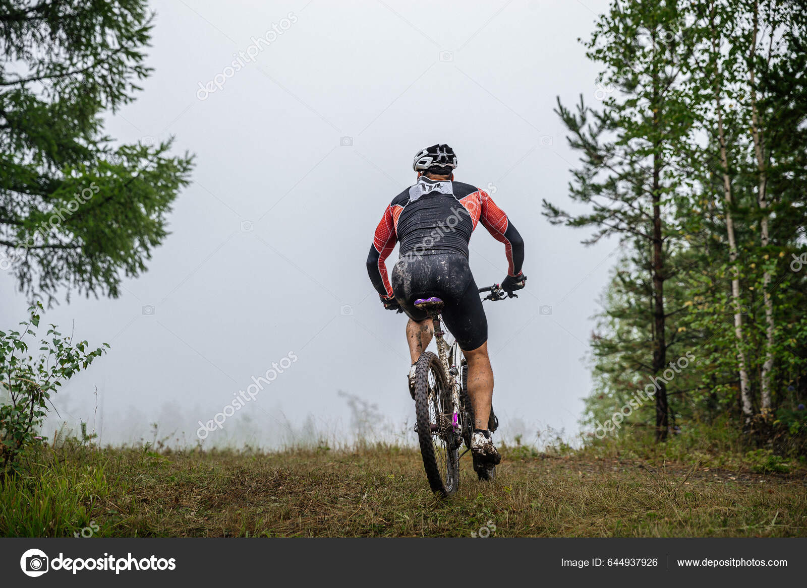Stock Photo Cross Country Bike Tour Back Athlete Cyclist Mountain