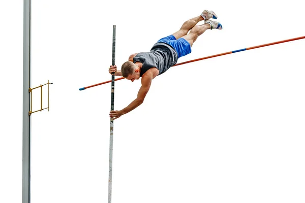 Athlete Jumper Failed Attempt Pole Vault White Background Sports Photo — Stock Photo, Image