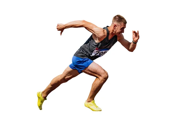 Atleet Loper Beginnen Met Het Lopen Sprint Witte Achtergrond Sport — Stockfoto