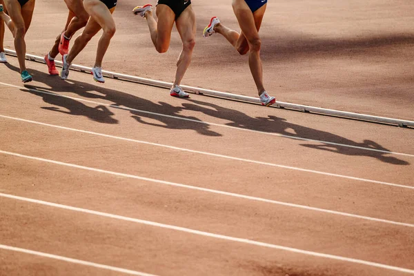 Piernas Grupo Femenino Atletas Correr Carrera Media Distancia Estadio Zapatos —  Fotos de Stock