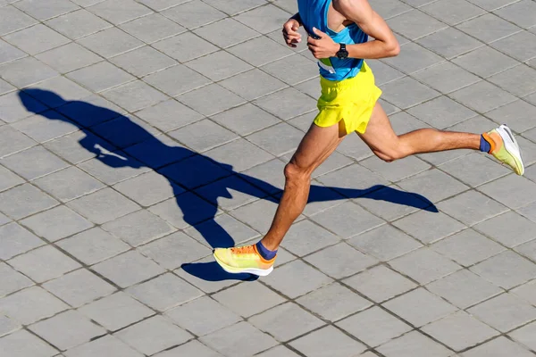 Top View Male Runner Running Marathon Race Shadow Jogger Paving — Stock Photo, Image