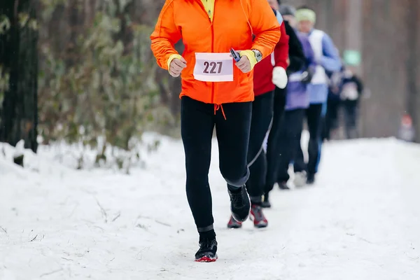 Grupp Löpare Idrottare Kör Vinter Trail Maraton Människor Jogga Tillsammans — Stockfoto